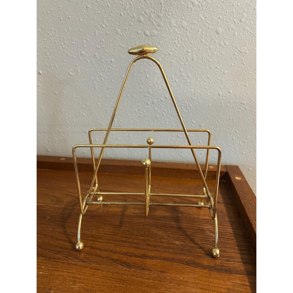 Vintage Brass Napkin Holder MCM Wire Napkin Stand Atomic Gold